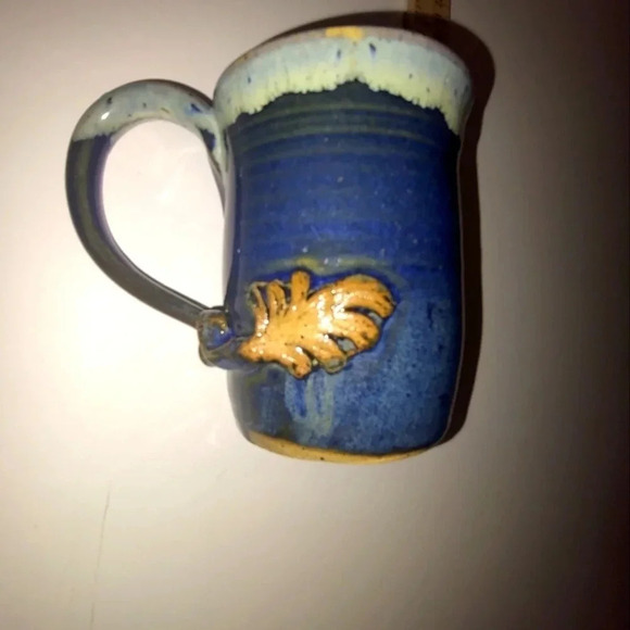 Other - Handmade pottery Blue & Yellow coffee/tea mug, big handle 4 3/4" height